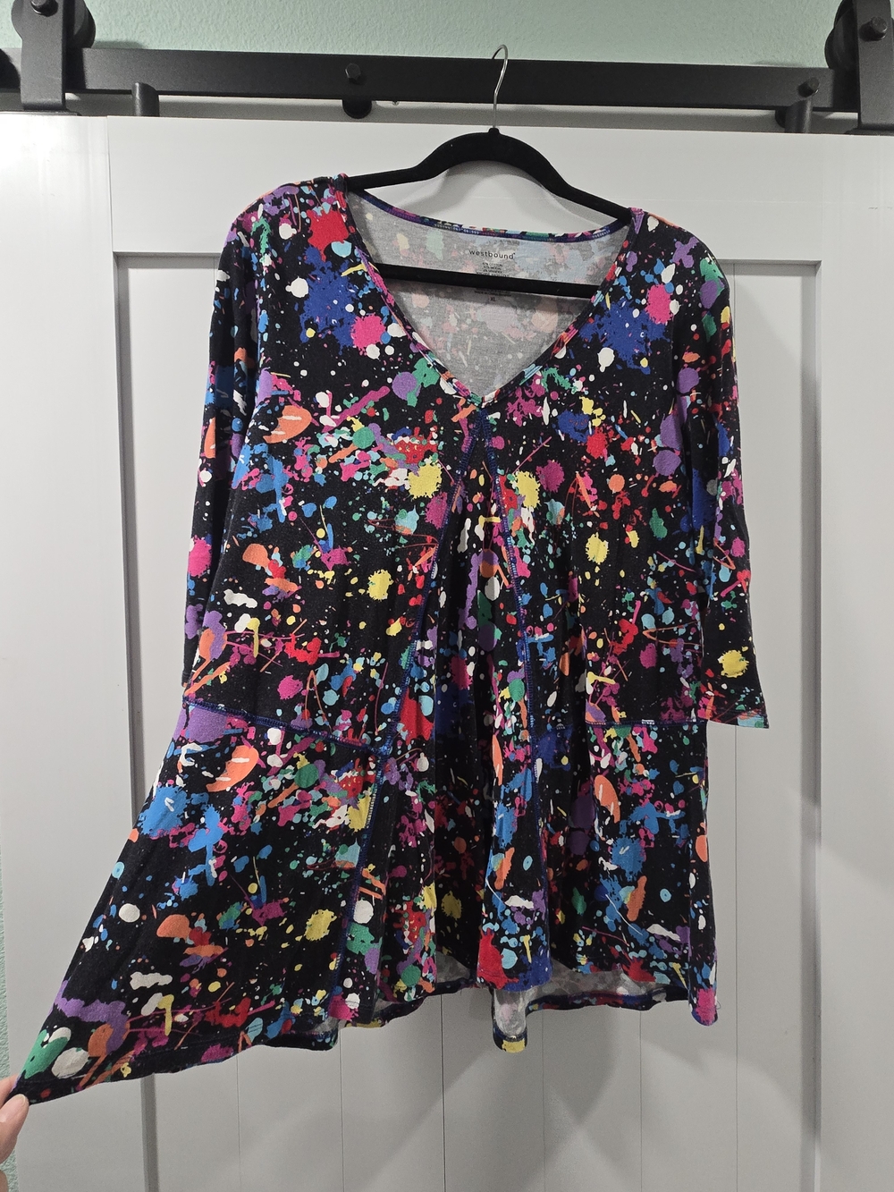 Westbound Black Multicolor Paint-Splash V-Neck Tunic